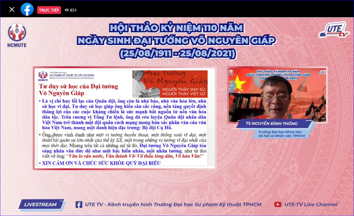 Tiến sĩ Nguyễn Đình Thống – Trường đại học Xã hội Nhân văn trình bày tham luận Tư duy lịch sử của Đại tướng Võ Nguyên Giáp